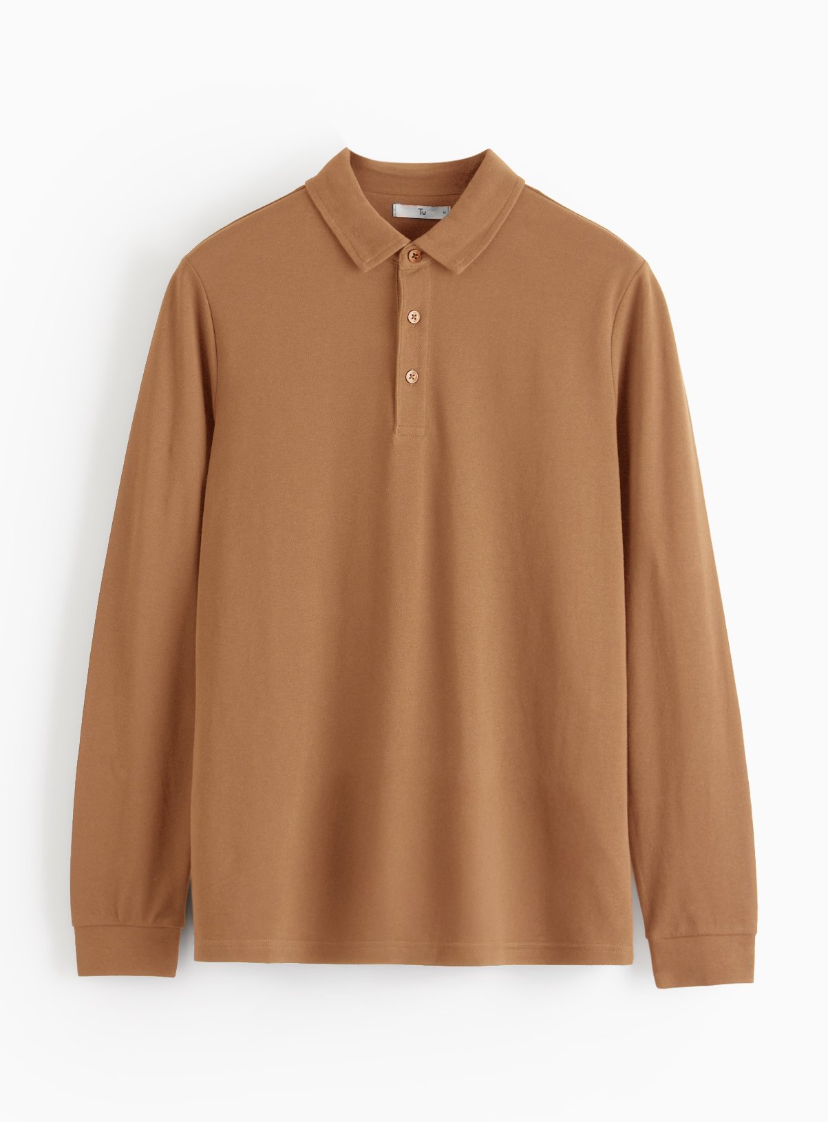 Light Brown Long Sleeve Pique Polo Shirt XL - Image 3 thumbnail